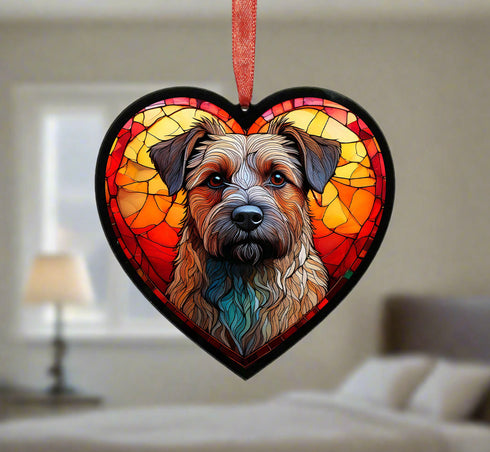 Border Terrier Stained Glass Effect Heart Suncatcher